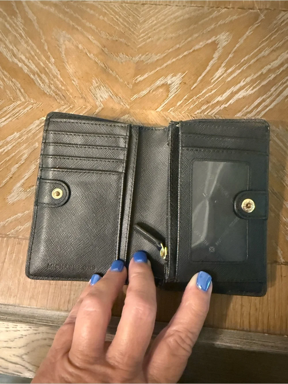 Michael Kors Black Leather Folding Wallet with Gold Logo